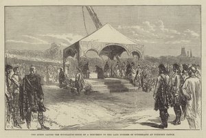 De Koningin legt de Eerste Steen van een Monument voor de overleden Hertogin van Sutherland bij Dunrobin Castle door Sir John Charles Robinson